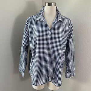Lands End Womens 18P No Iron Supima Button Up Shirt Houndstooth Long Sleeve Top